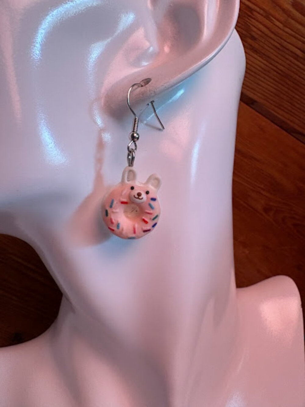 Pink Sprinkle Donut Kitten Earrings
